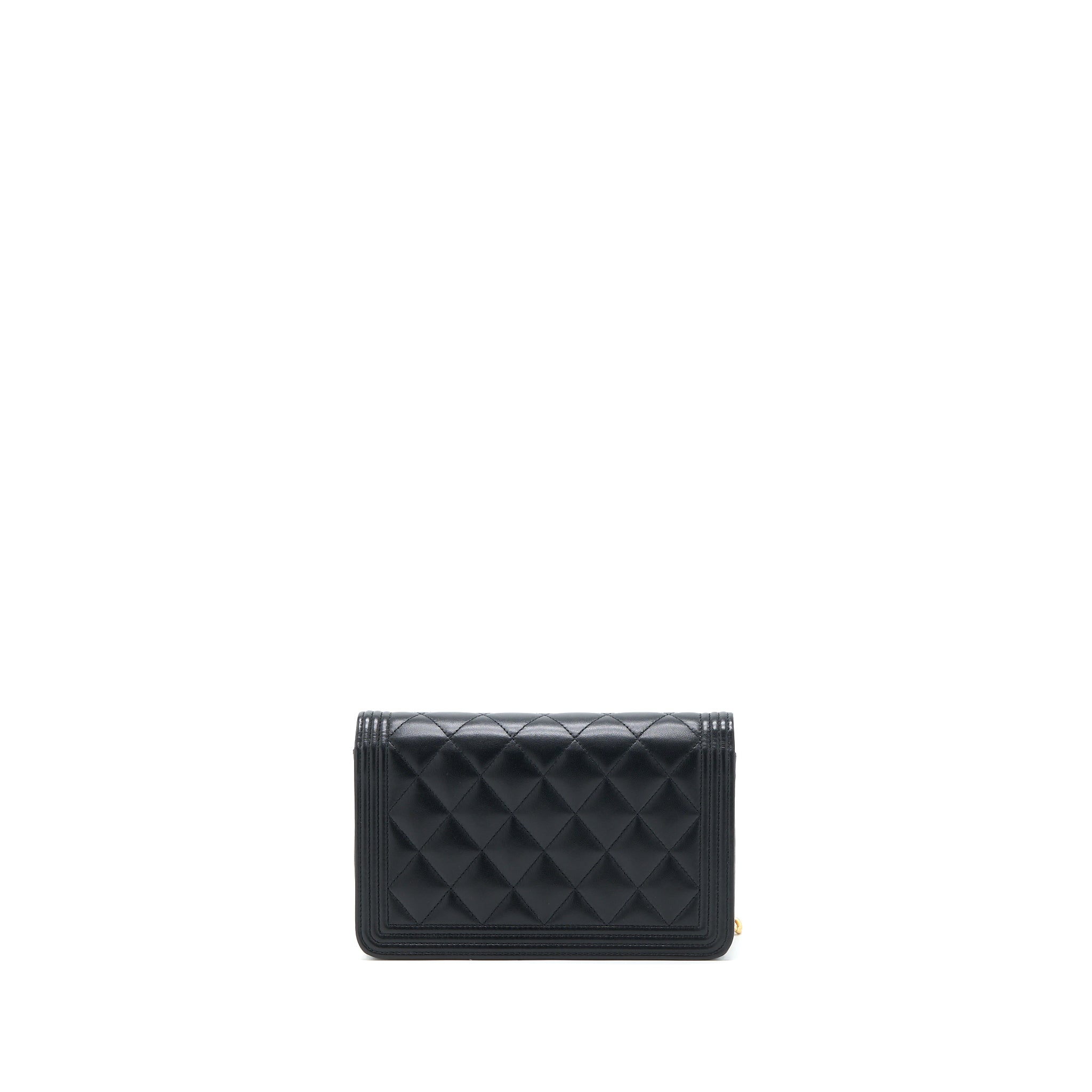 CHANEL BOY WALLET ON CHAIN LAMBSKIN BLACK BRUSHED GHW