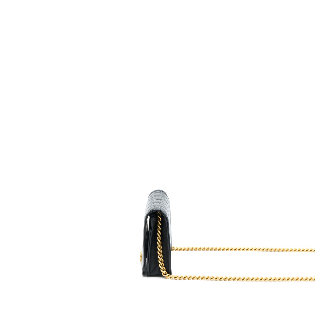 CHANEL BOY WALLET ON CHAIN LAMBSKIN BLACK BRUSHED GHW