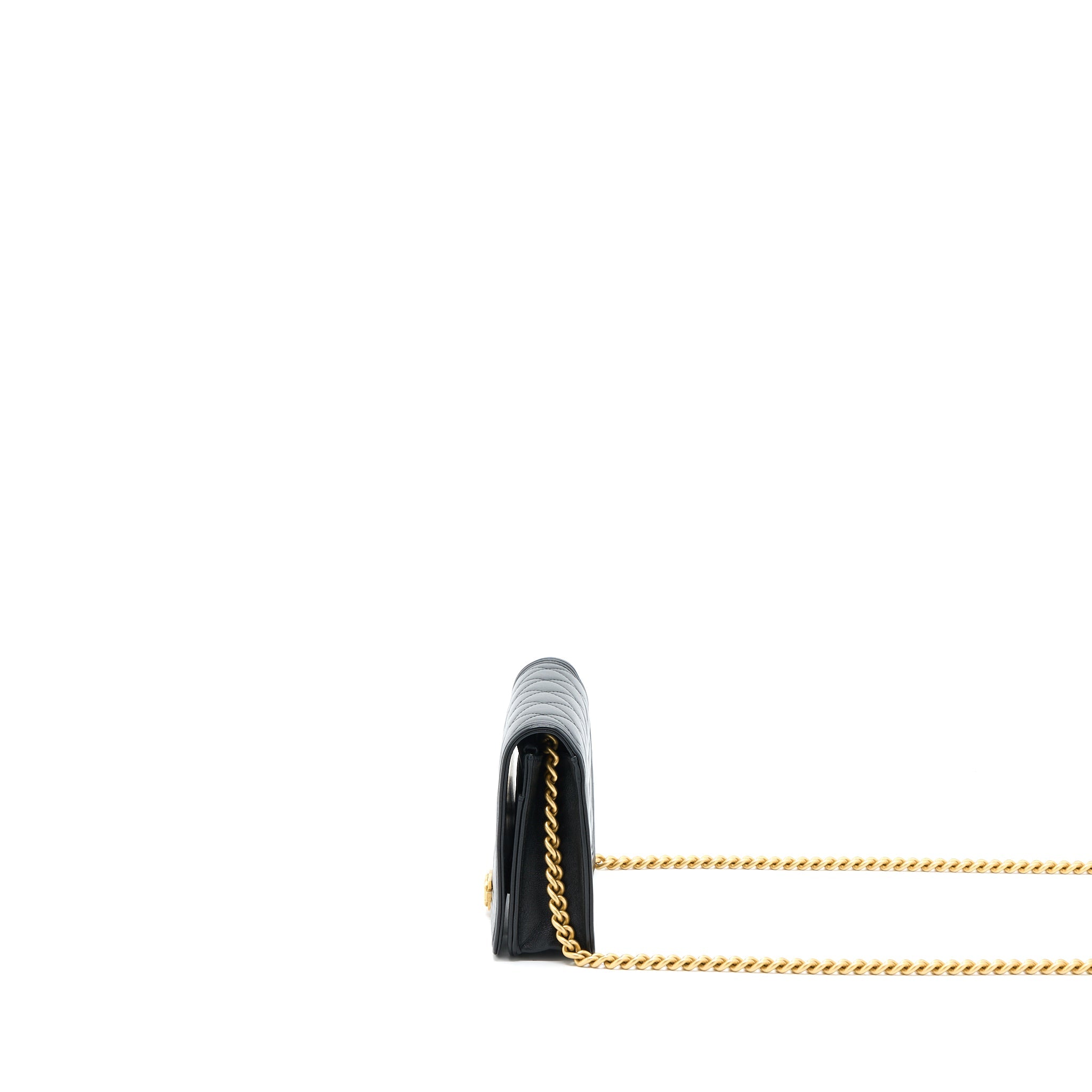 CHANEL BOY WALLET ON CHAIN LAMBSKIN BLACK BRUSHED GHW