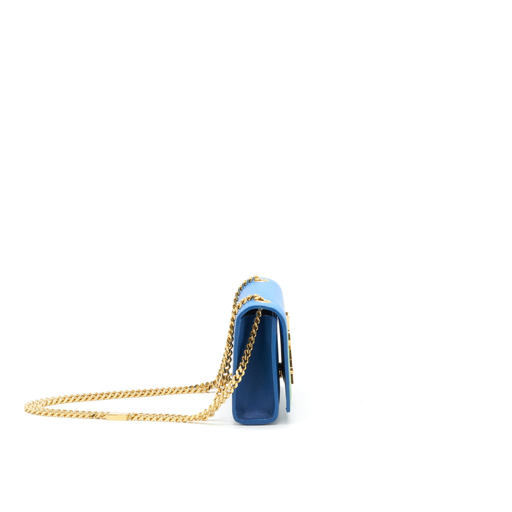 SAINT LAURENT MINI KATE CHAIN BAG (17CM) BLUE/ GREEN GHW