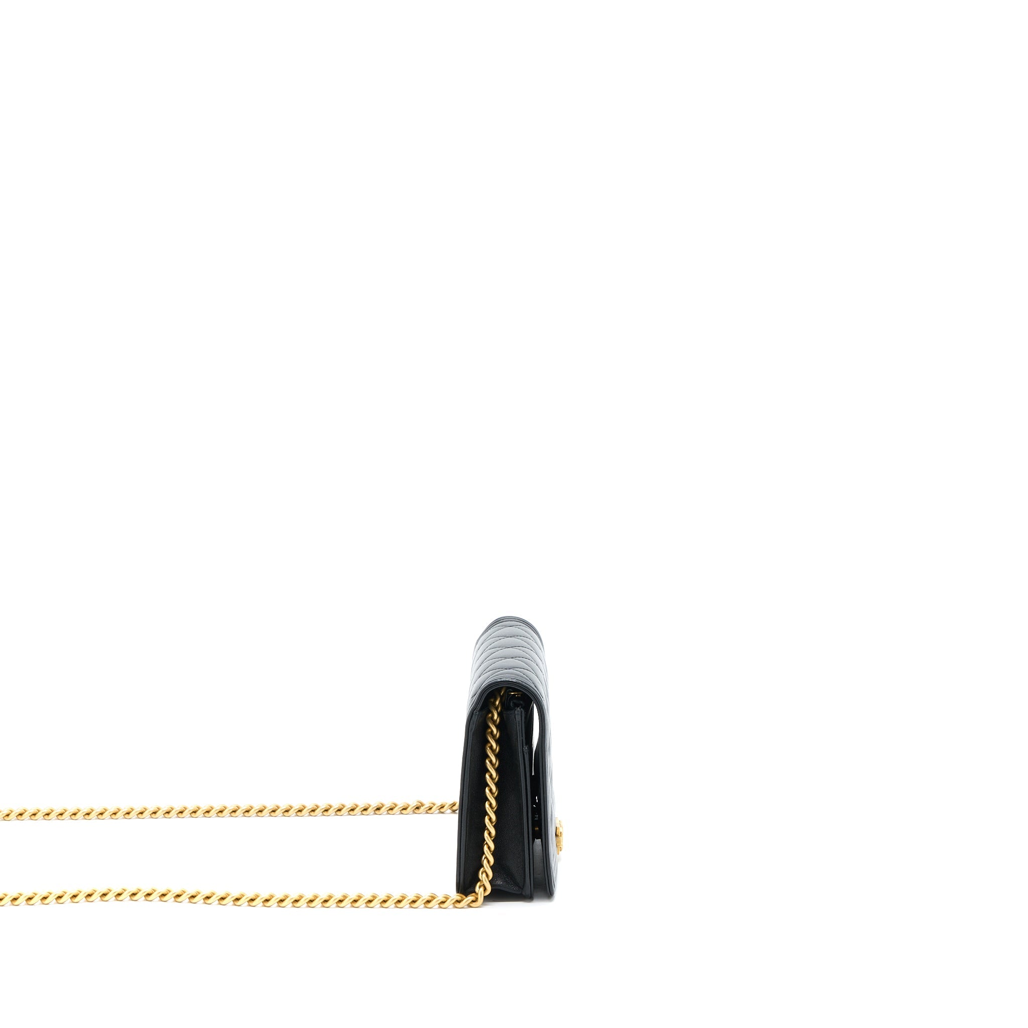 CHANEL BOY WALLET ON CHAIN LAMBSKIN BLACK BRUSHED GHW
