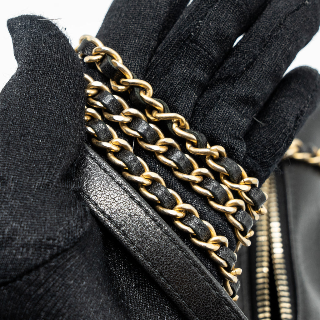 CHANEL ZIPPER CAMERA CHAIN BAG LAMBSKIN BLACK GHW
