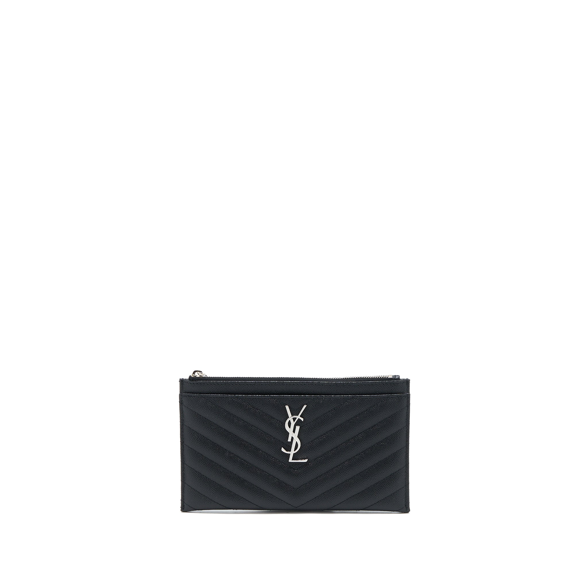 SAINT LAURENT CASSANDRA MATELASSE ZIPPED POUCH GRAINED CALFSKIN BLACK SHW