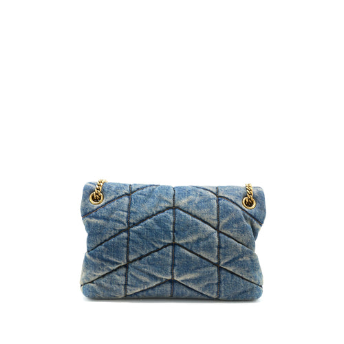 SAINT LAURENT SMALL PUFFER CHAIN BAG DENIM/SUEDE BLUE RUTHENIUM GHW