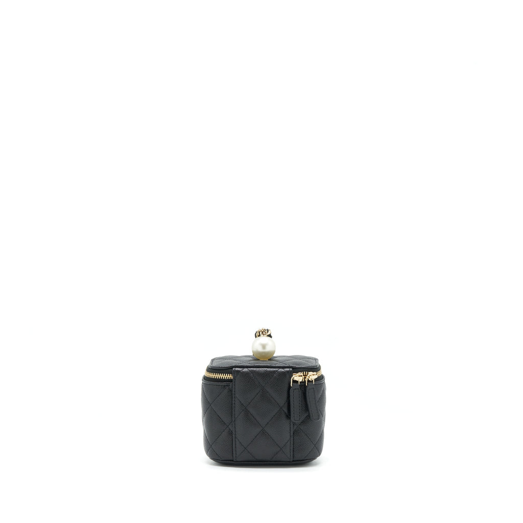 CHANEL SMALL VANITY CLUTCH WITH CHAIN CC PEARL CAVIAR BLACK LGHW