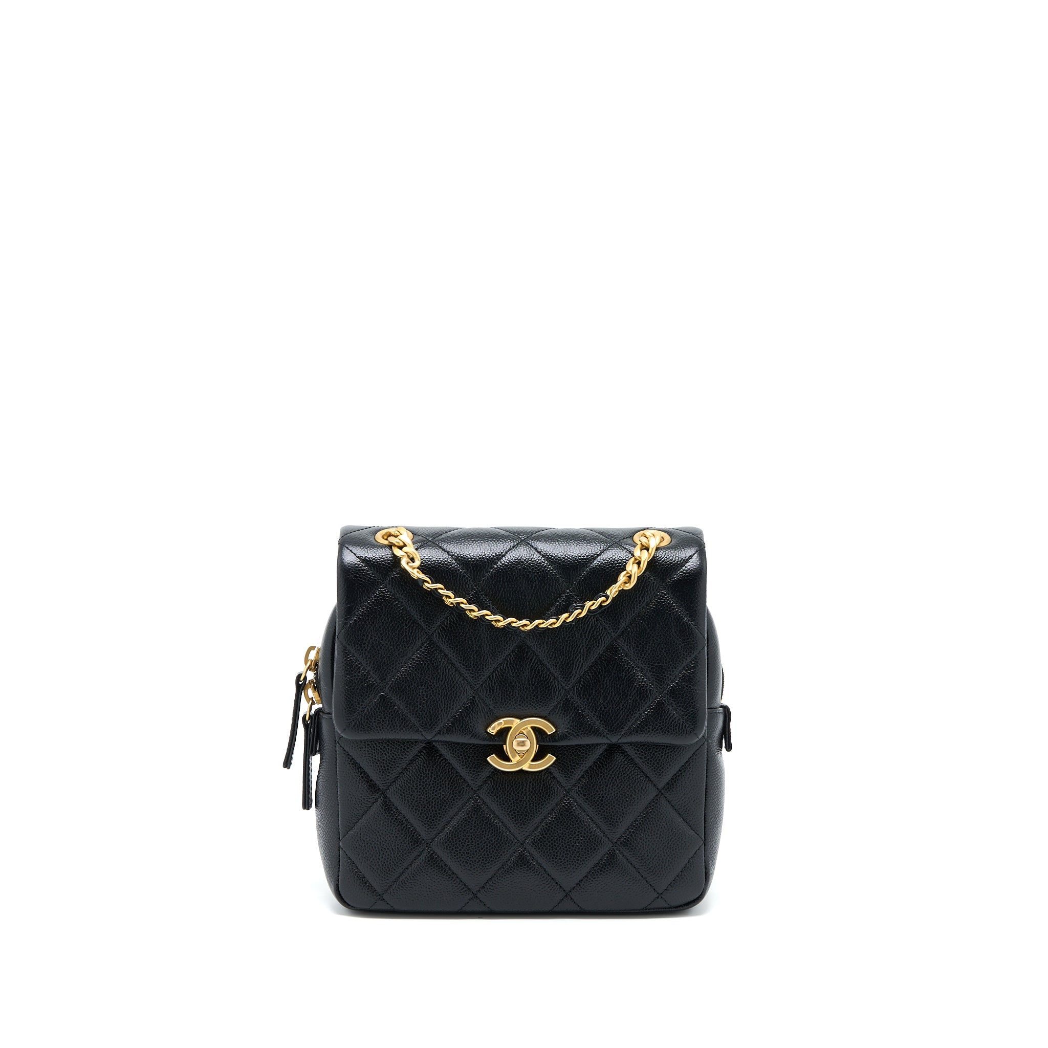 CHANEL 22P FLAP BACKPACK CAVIAR BLACK BRUSHED GHW (MICROCHIP)