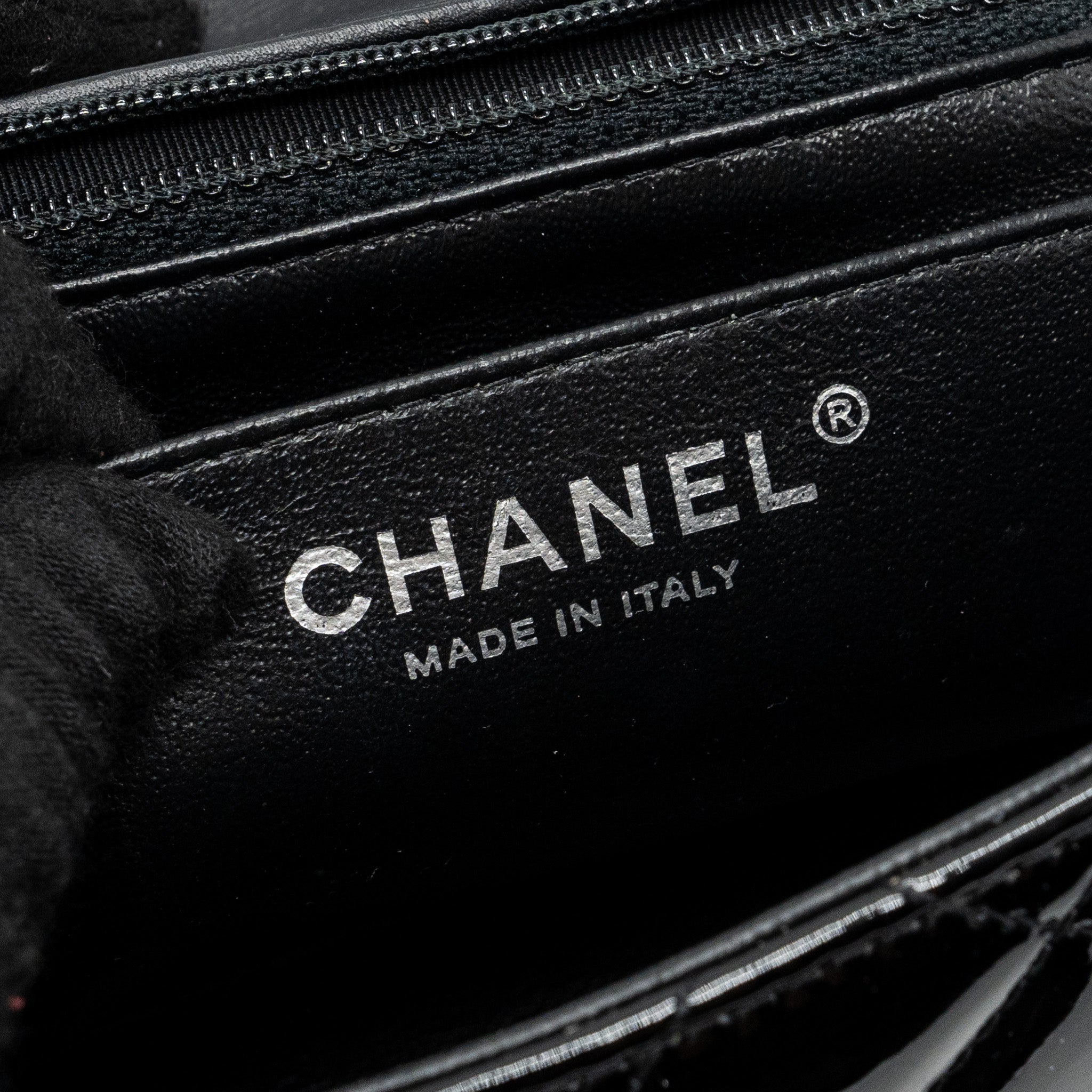 CHANEL CLASSIC MINI SQUARE FLAP BAG PATENT BLACK SHW