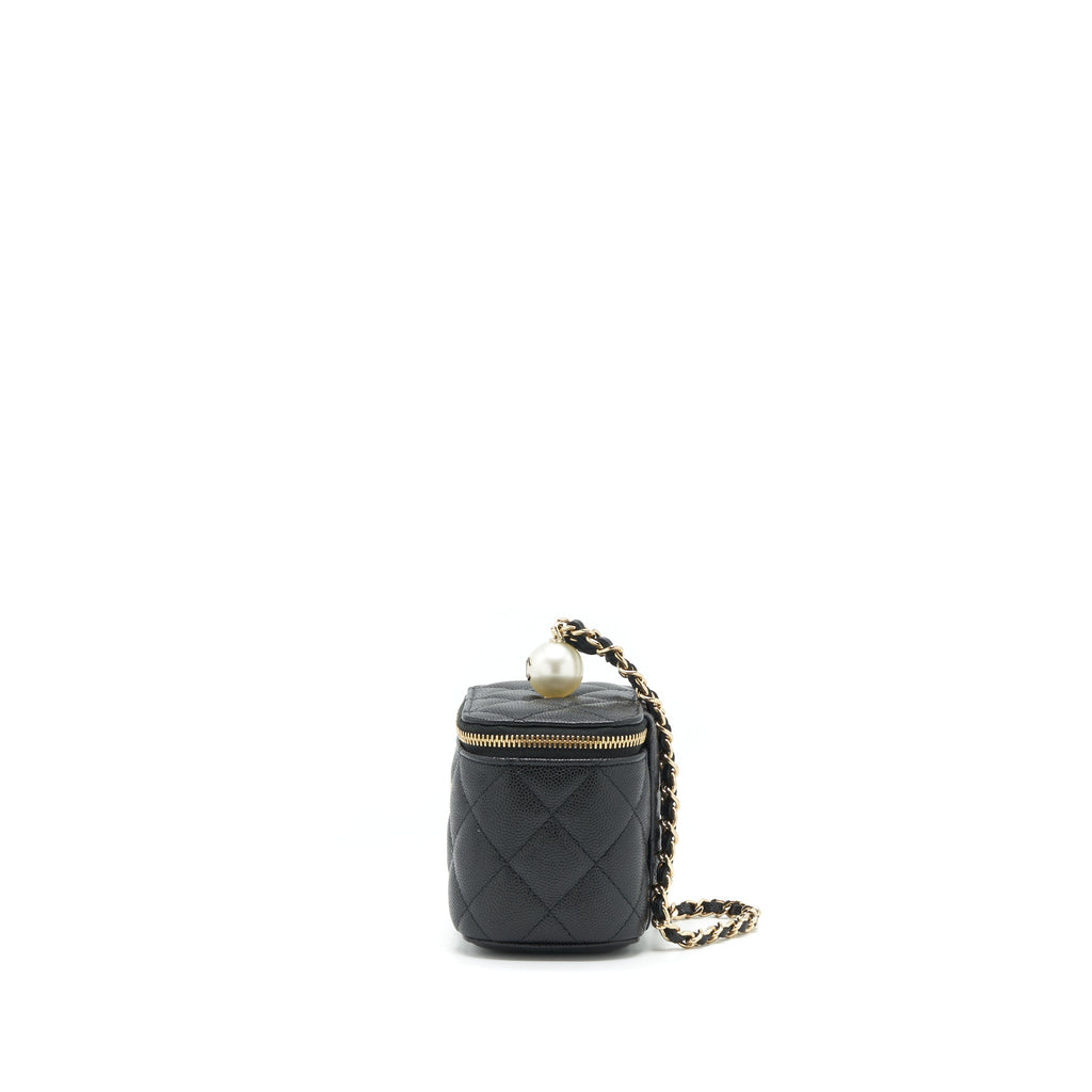 CHANEL SMALL VANITY CLUTCH WITH CHAIN CC PEARL CAVIAR BLACK LGHW