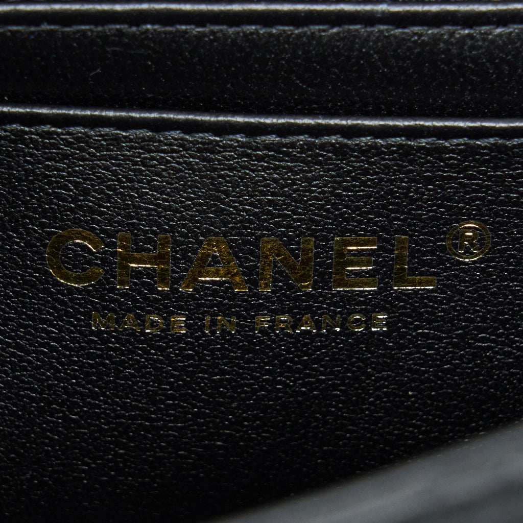 CHANEL TOP HANDLE MINI RECTANGULAR FLAP BAG LAMBSKIN BLACK LGHW (MICROCHIP)