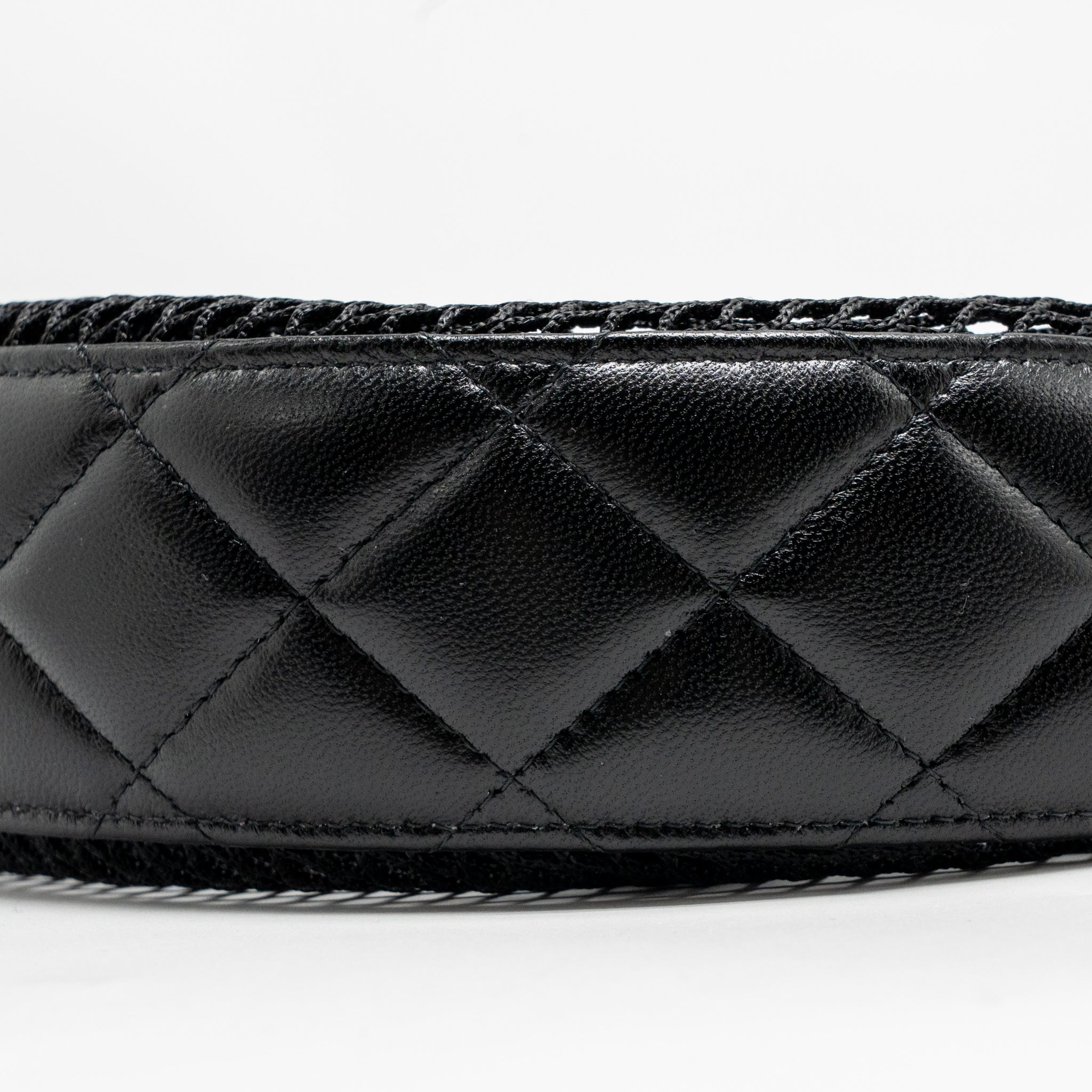 CHANEL 25S HALF MOON CLUTCH WITH CHAIN MESH/LAMBSKIN BLACK LGHW (MICROCHIP)