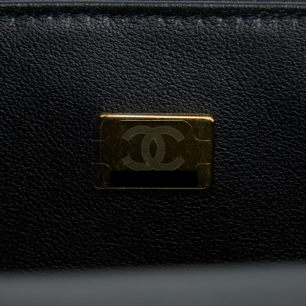 CHANEL TOP HANDLE MINI RECTANGULAR FLAP BAG LAMBSKIN BLACK LGHW (MICROCHIP)