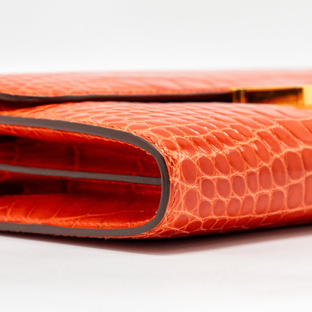 HERMES CONSTANCE LONG WALLET SHINY ALLIGATOR MISSISSIPPIENSIS ORANGE POPPY GHW