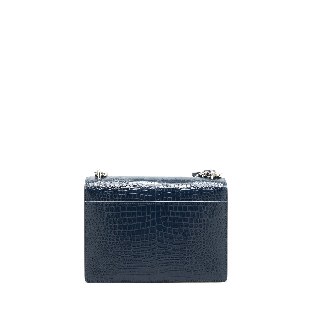SAINT LAURENT MEDIUM SUNSET BAG CROC EMBOSSED CALFSKIN DARK BLUE SHW
