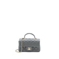 CHANEL TOP HANDLE MINI RECTANGULAR FLAP BAG LAMBSKIN GREY LGHW (MICROCHIP)
