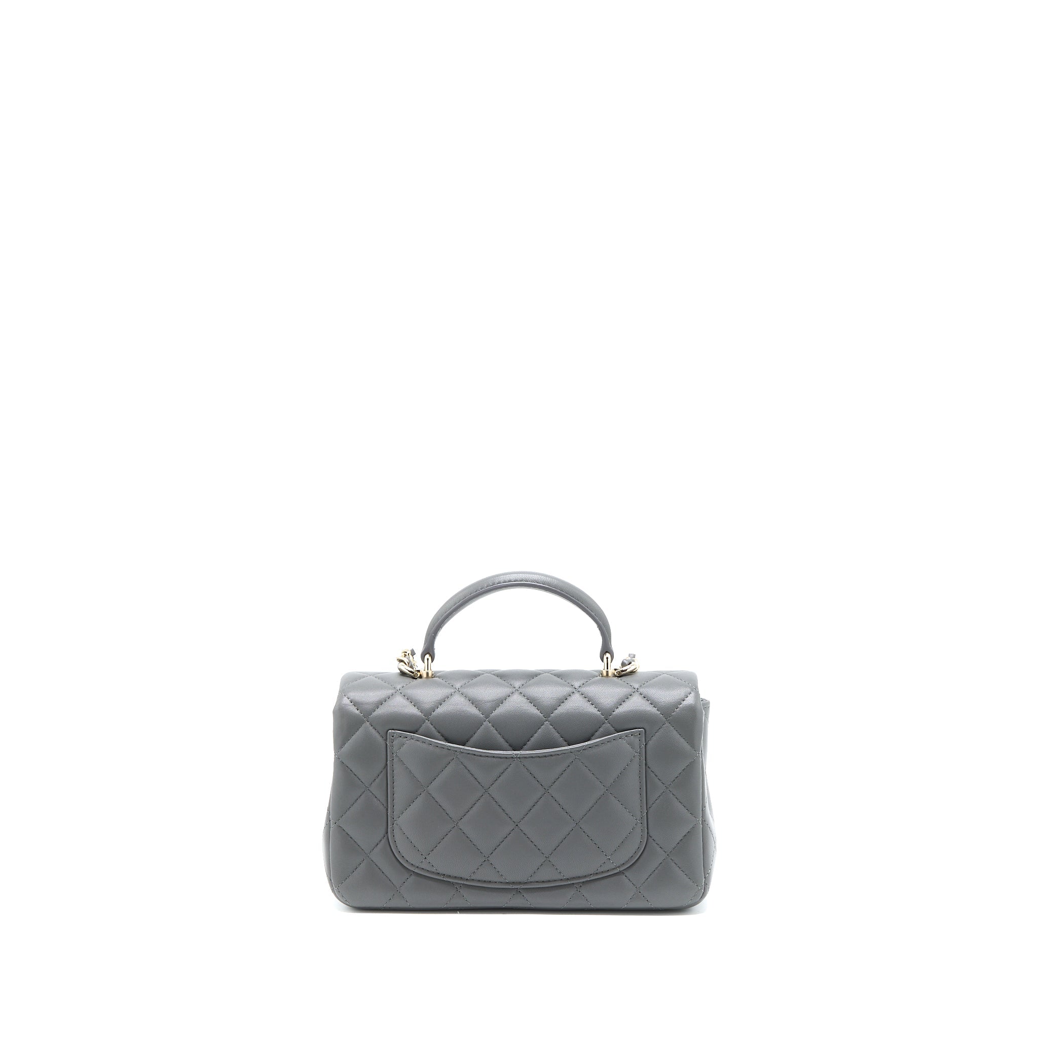 CHANEL TOP HANDLE MINI RECTANGULAR FLAP BAG LAMBSKIN GREY LGHW (MICROCHIP)