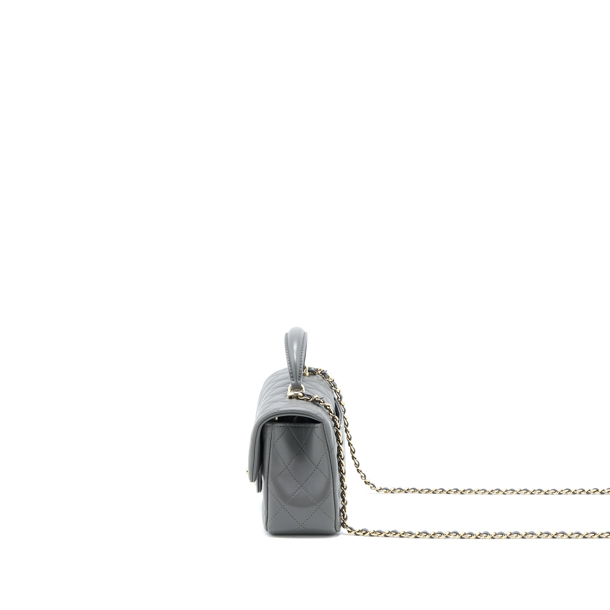 CHANEL TOP HANDLE MINI RECTANGULAR FLAP BAG LAMBSKIN GREY LGHW (MICROCHIP)