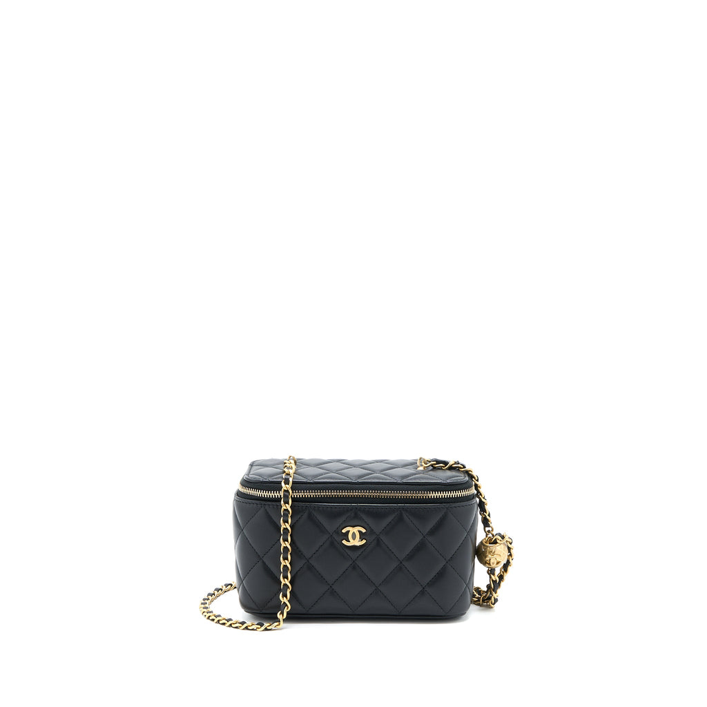 CHANEL PEARL CRUSH LONG VANITY LAMBSKIN BLACK GHW (MICROCHIP)