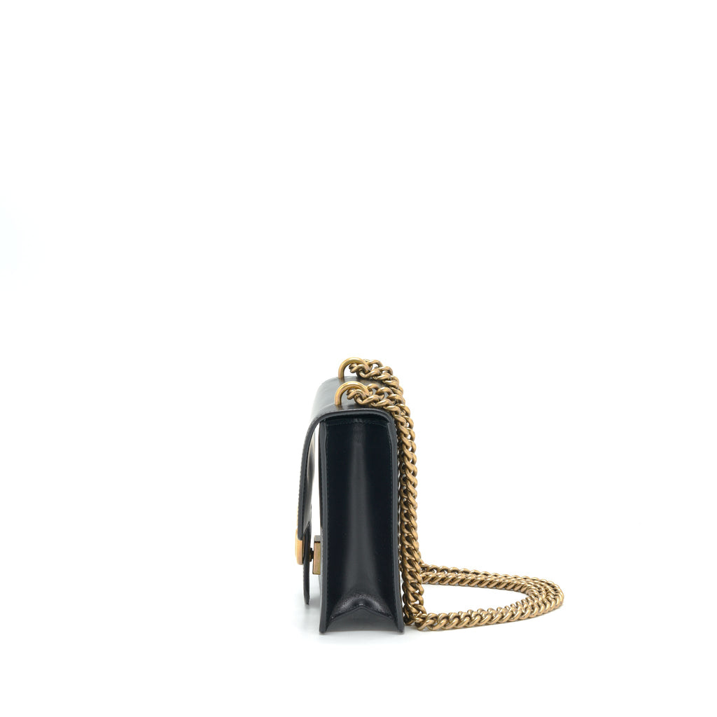 GUCCI GG FLAP BAG BOX CALFSKIN BLACK GHW