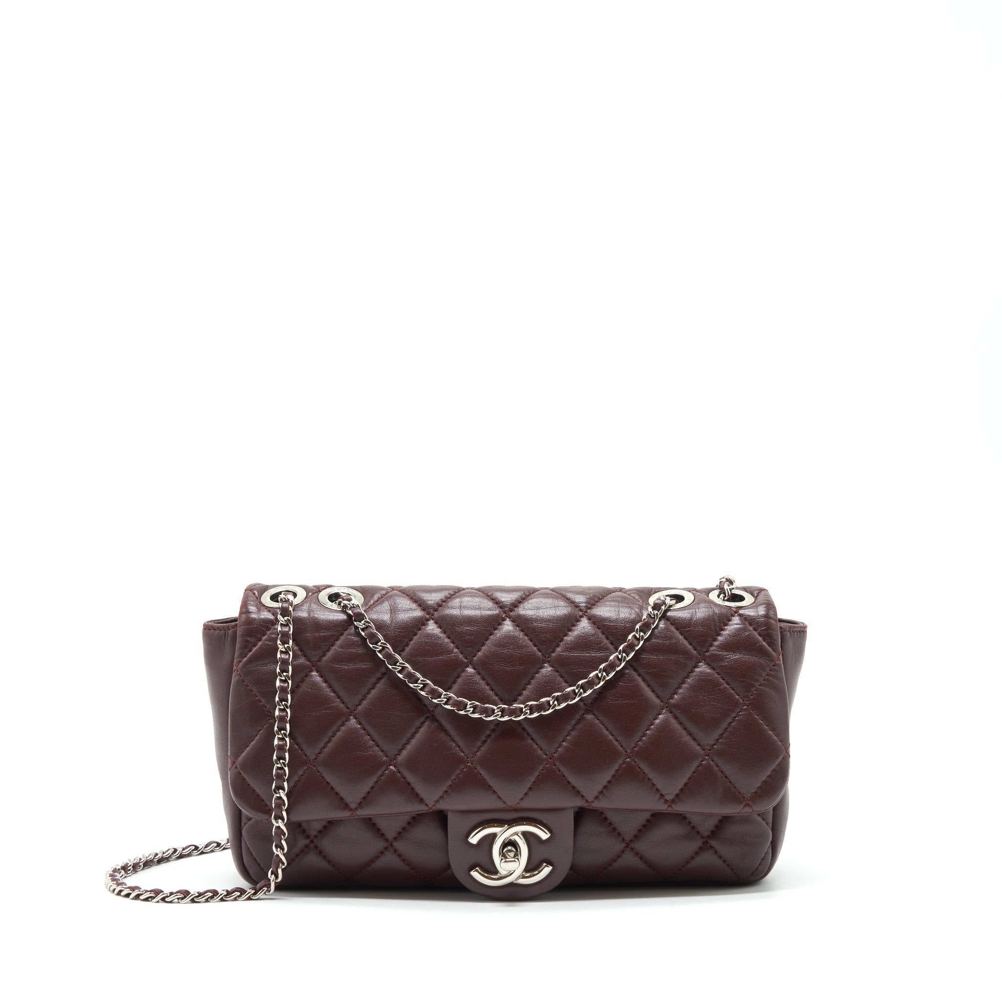 CHANEL COCO RAIN FLAP BAG LAMBSKIN BURGUNDY SHW