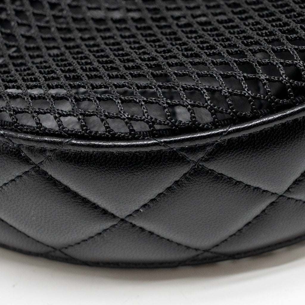 CHANEL 25S HALF MOON CLUTCH WITH CHAIN MESH/LAMBSKIN BLACK LGHW (MICROCHIP)