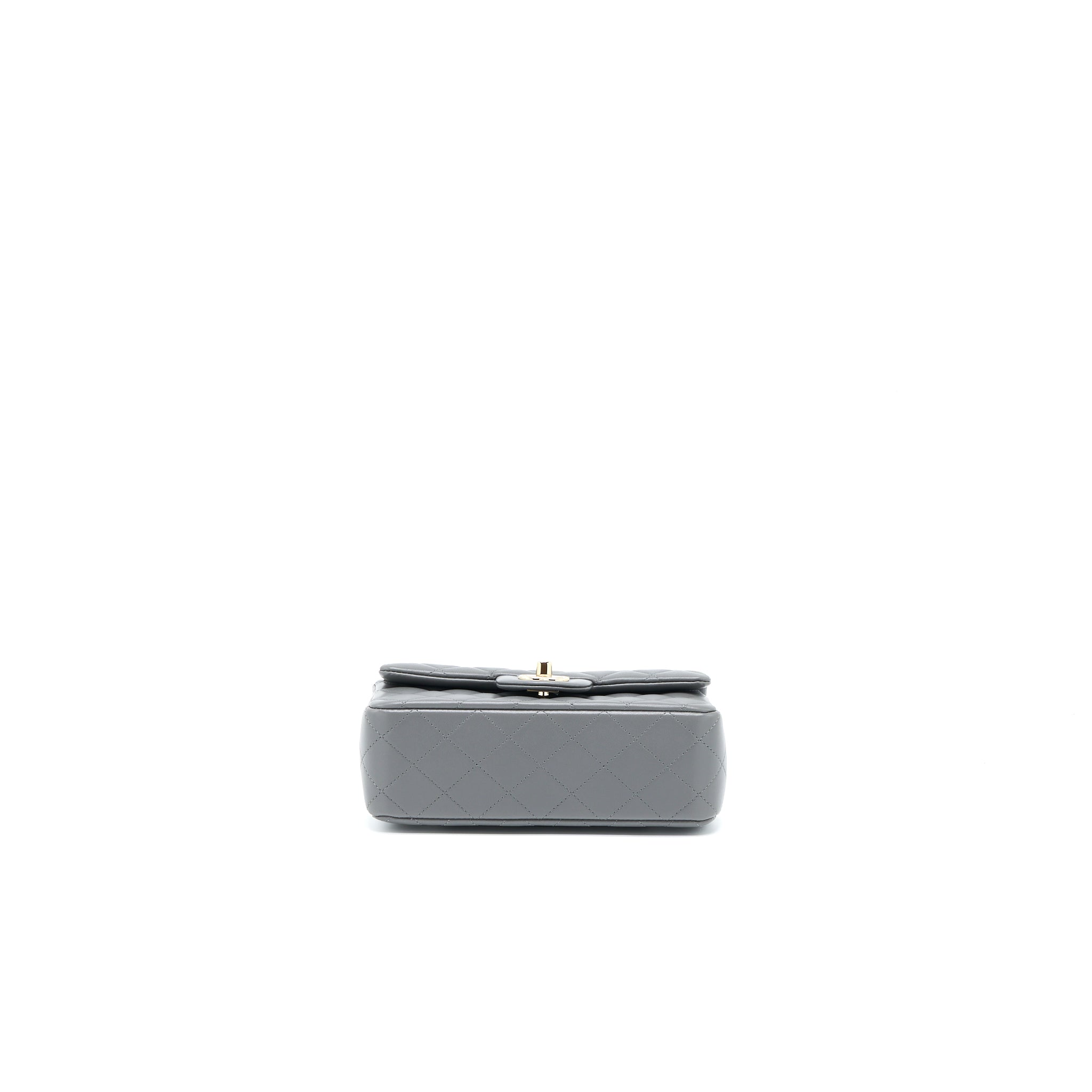 CHANEL TOP HANDLE MINI RECTANGULAR FLAP BAG LAMBSKIN GREY LGHW (MICROCHIP)