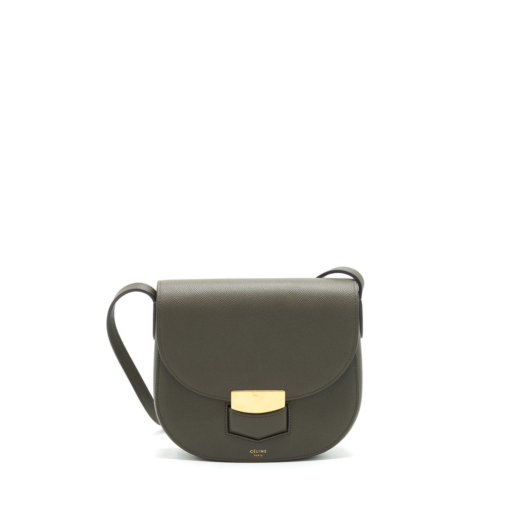 CELINE SMALL TROTTEUR BAG GRAINED CALFSKIN OLIVE GREEN GHW