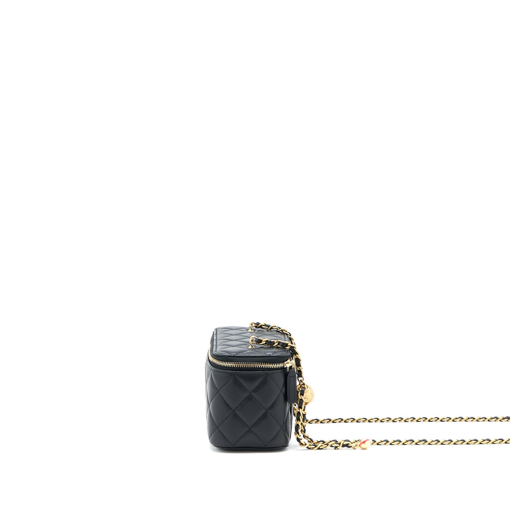 CHANEL PEARL CRUSH LONG VANITY LAMBSKIN BLACK GHW (MICROCHIP)