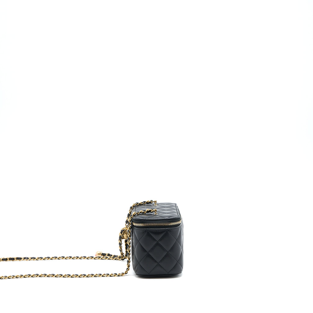 CHANEL PEARL CRUSH LONG VANITY LAMBSKIN BLACK GHW (MICROCHIP)