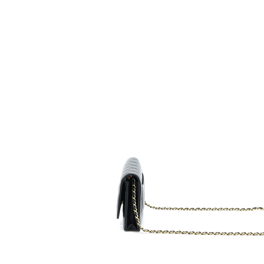 CHANEL CLASSIC WALLET ON CHAIN CAVIAR BLACK GHW (MICROCHIP)