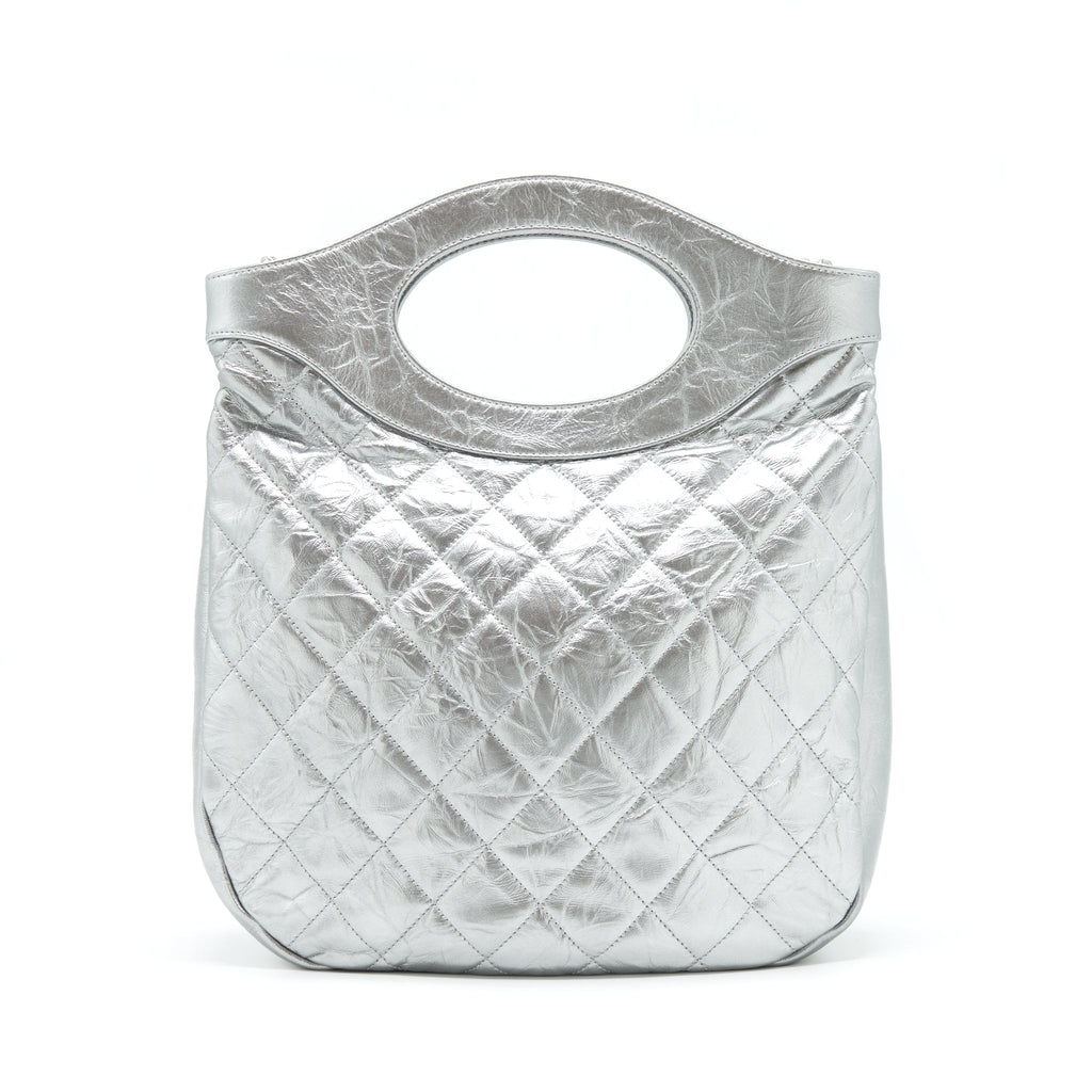 CHANEL SMALL 31 BAG QUILTED CRUMPLED CALFSKIN METALLIC SILVER SHW