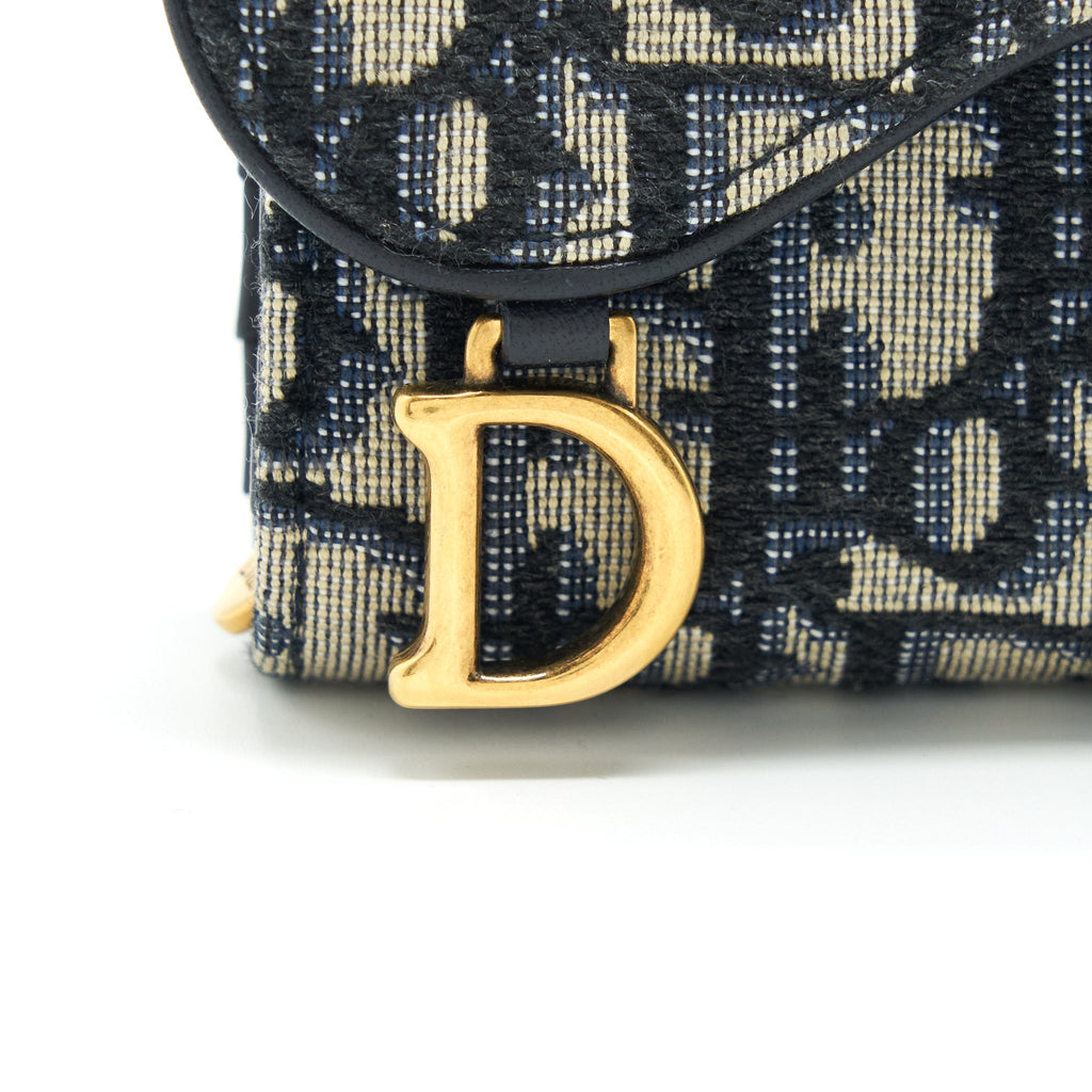 DIOR SADDLE COMPACT WALLET BLUE OBLIQUE CANVAS GHW