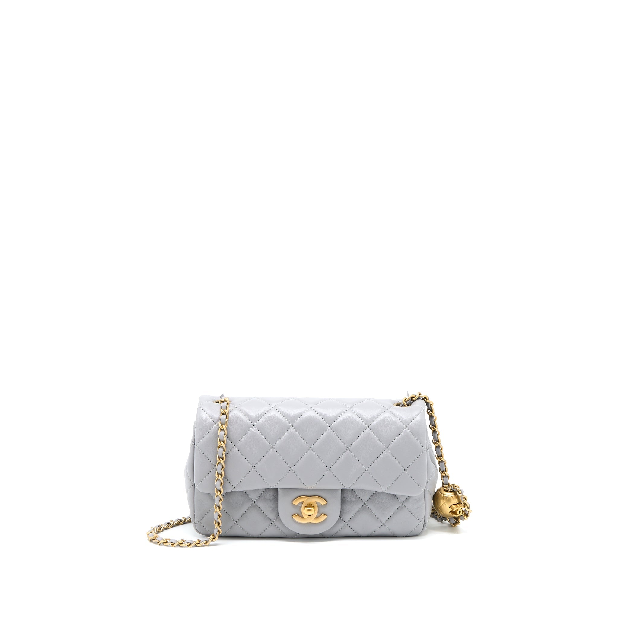 CHANEL PEARL CRUSH MINI RECTANGULAR FLAP BAG LAMBSKIN LIGHT GREY BRUSHED GHW (MICROCHIP)