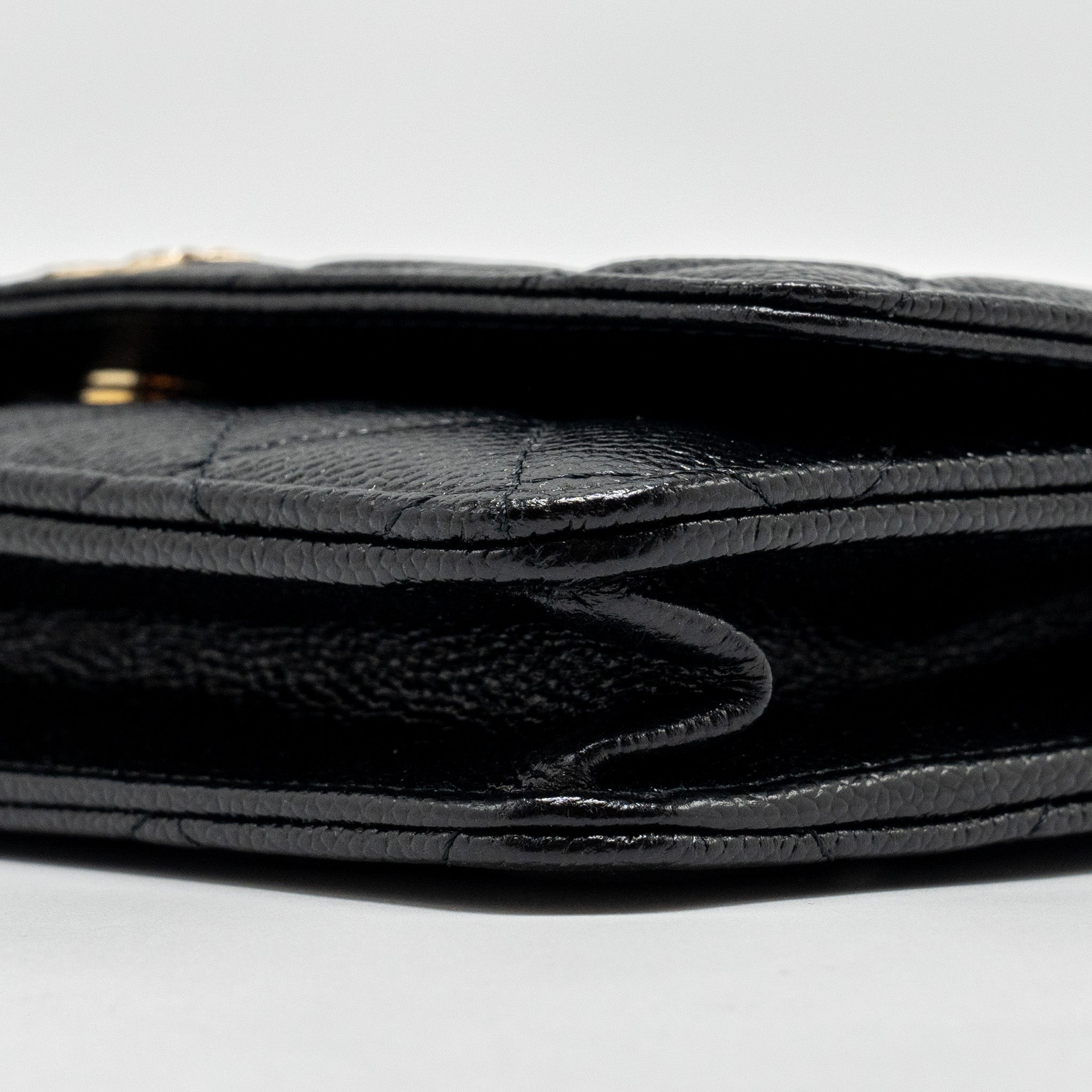 CHANEL DETAILED CC LOGO WALLET ON CHAIN CAVIAR BLACK GHW (MICROCHIP)