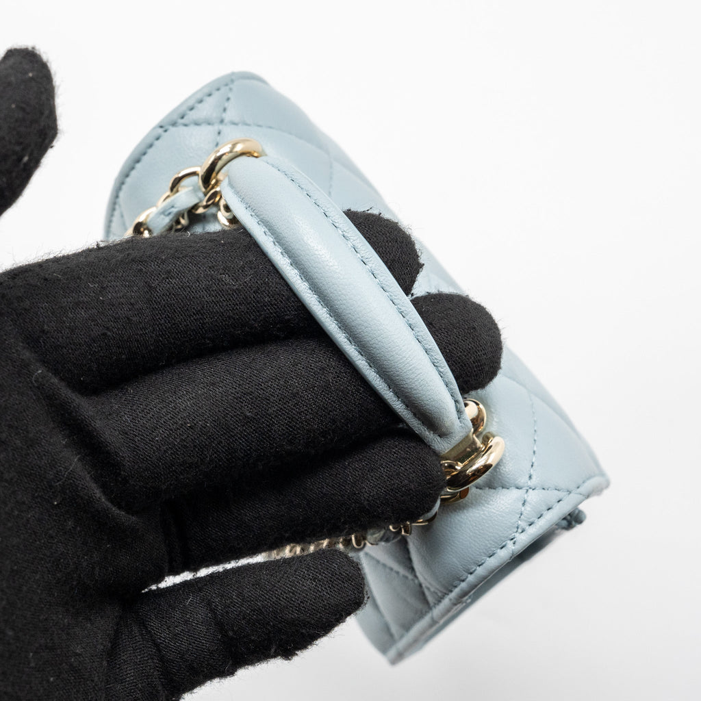 CHANEL TOP HANDLE MINI FLAP BAG LAMBSKIN LIGHT BLUE LGHW