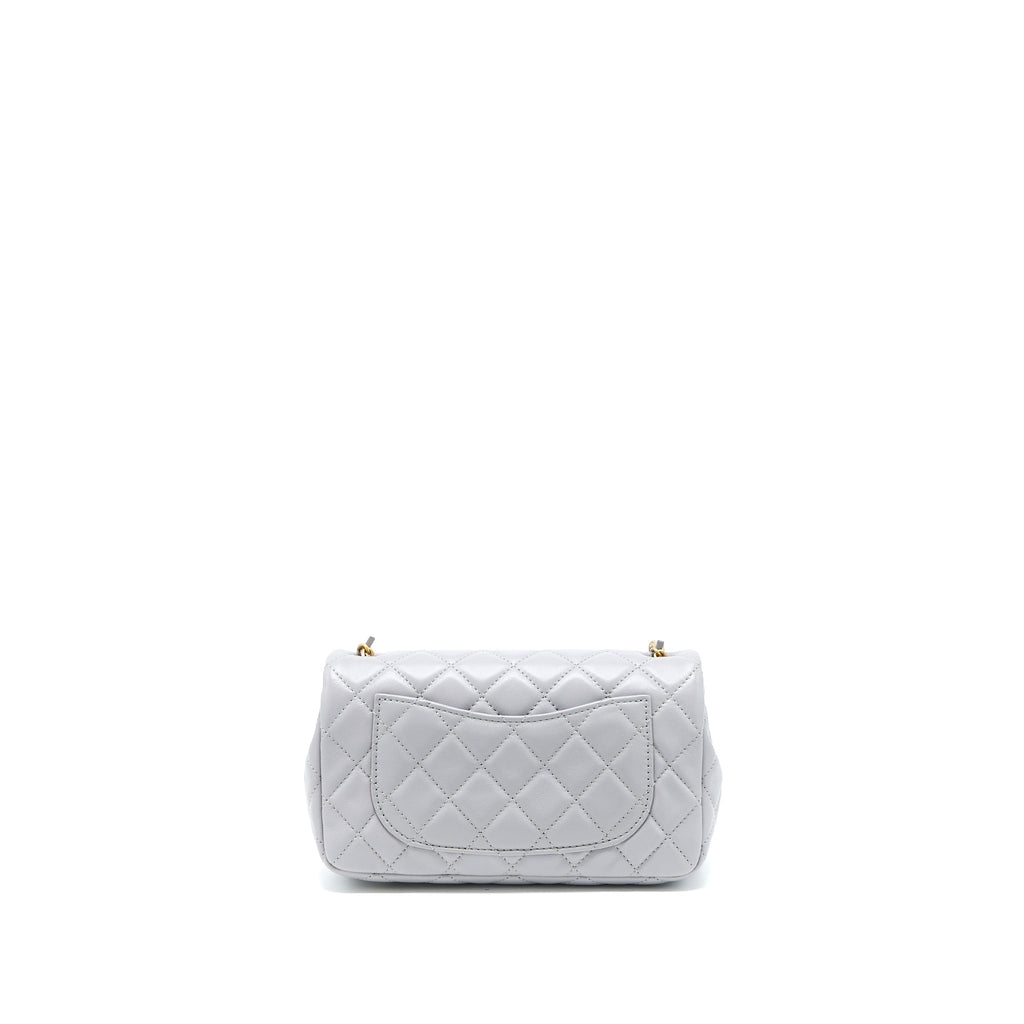CHANEL PEARL CRUSH MINI RECTANGULAR FLAP BAG LAMBSKIN LIGHT GREY BRUSHED GHW (MICROCHIP)