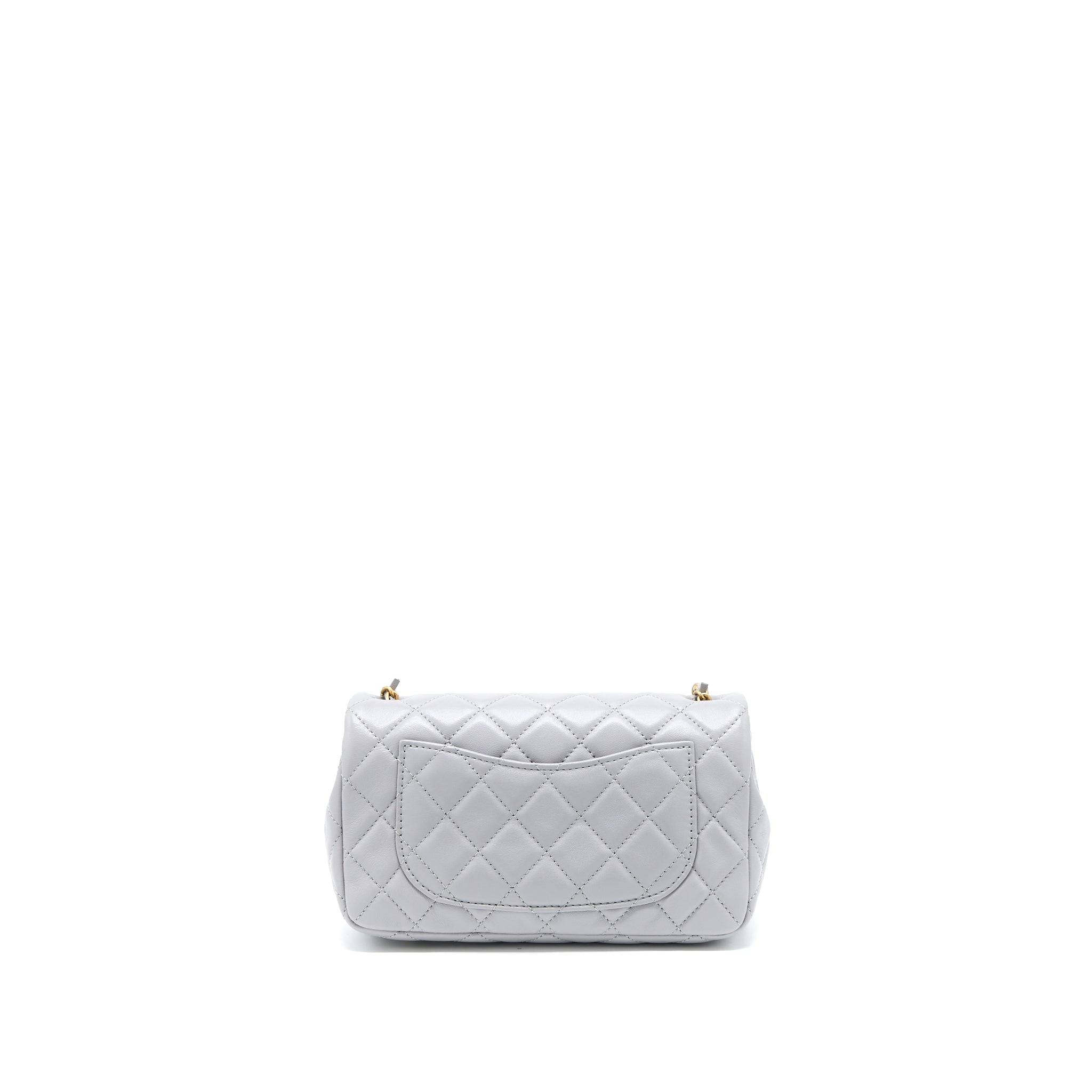 CHANEL PEARL CRUSH MINI RECTANGULAR FLAP BAG LAMBSKIN LIGHT GREY BRUSHED GHW (MICROCHIP)