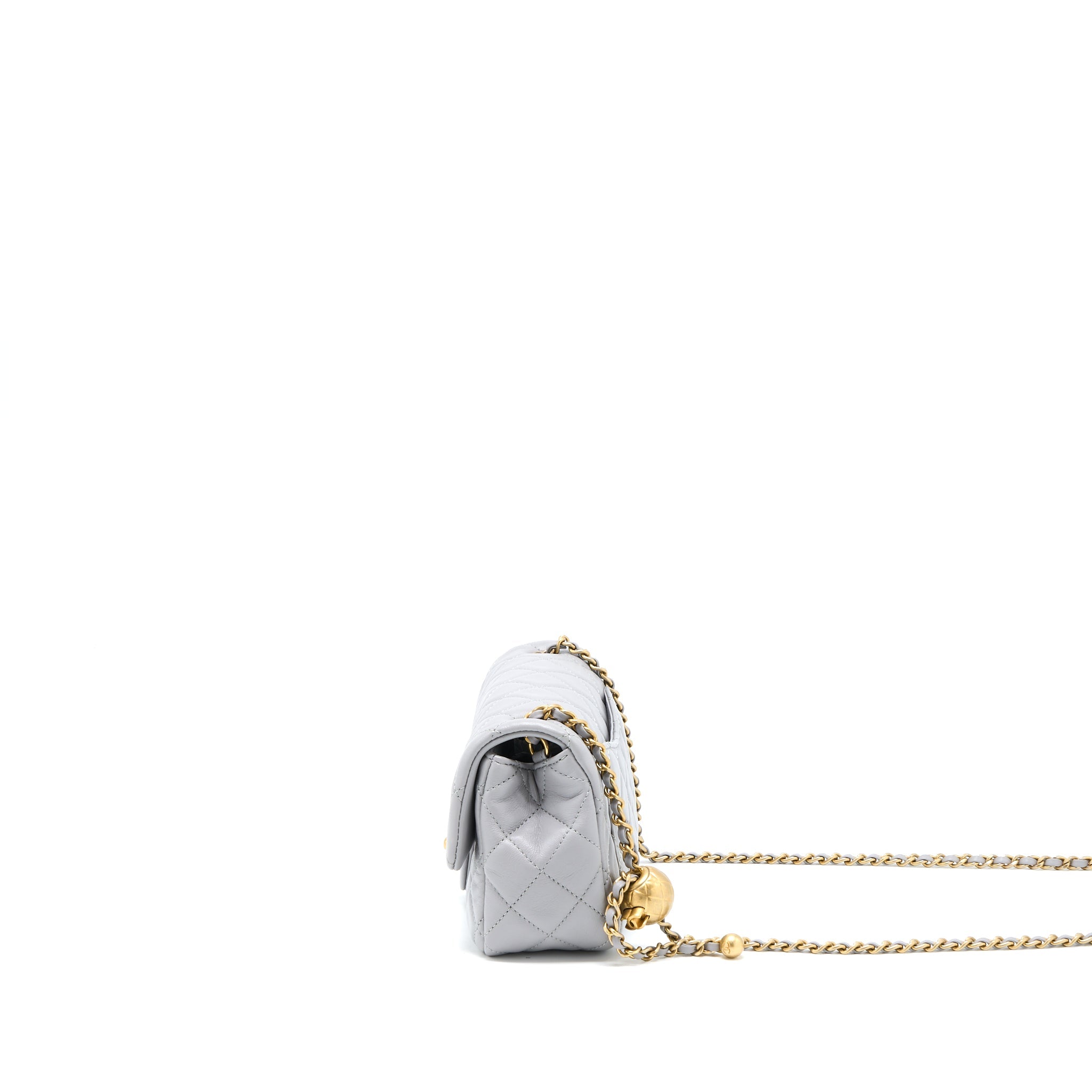CHANEL PEARL CRUSH MINI RECTANGULAR FLAP BAG LAMBSKIN LIGHT GREY BRUSHED GHW (MICROCHIP)