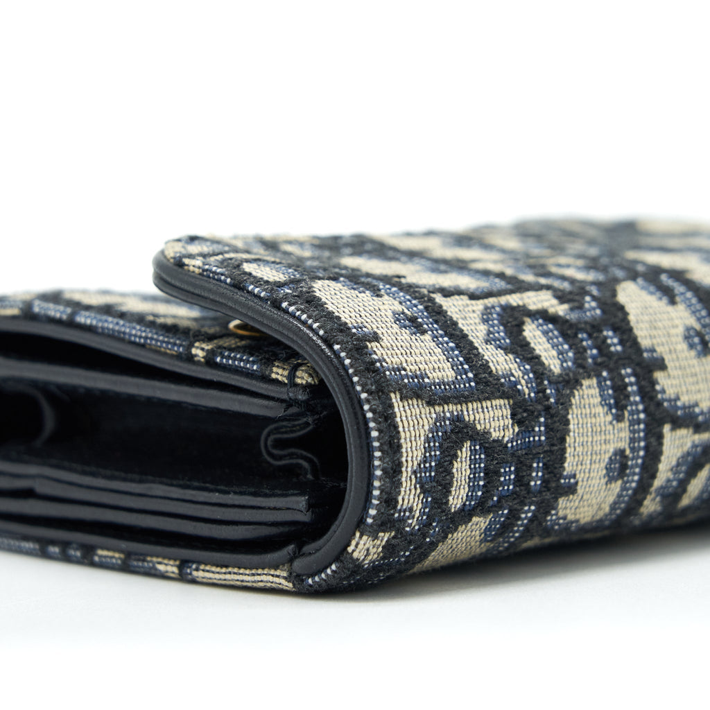 DIOR SADDLE COMPACT WALLET BLUE OBLIQUE CANVAS GHW