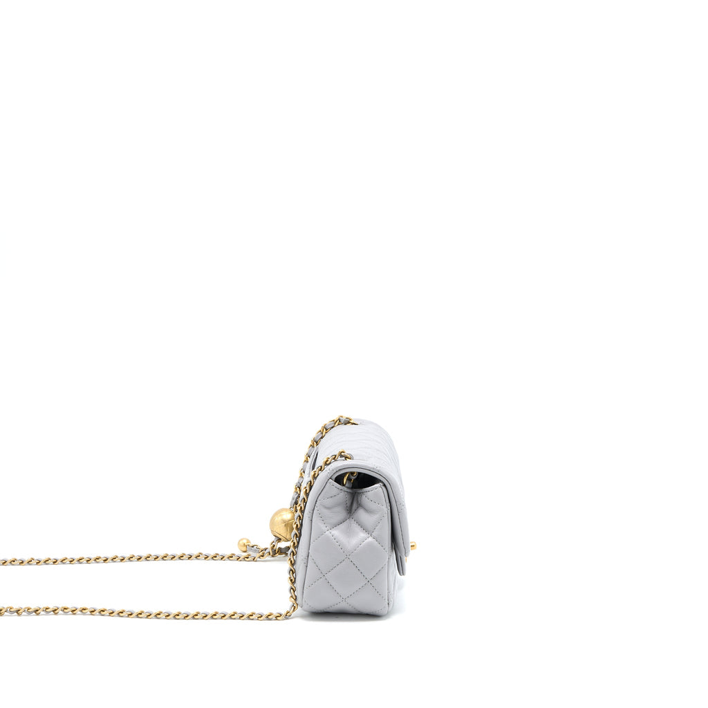 CHANEL PEARL CRUSH MINI RECTANGULAR FLAP BAG LAMBSKIN LIGHT GREY BRUSHED GHW (MICROCHIP)
