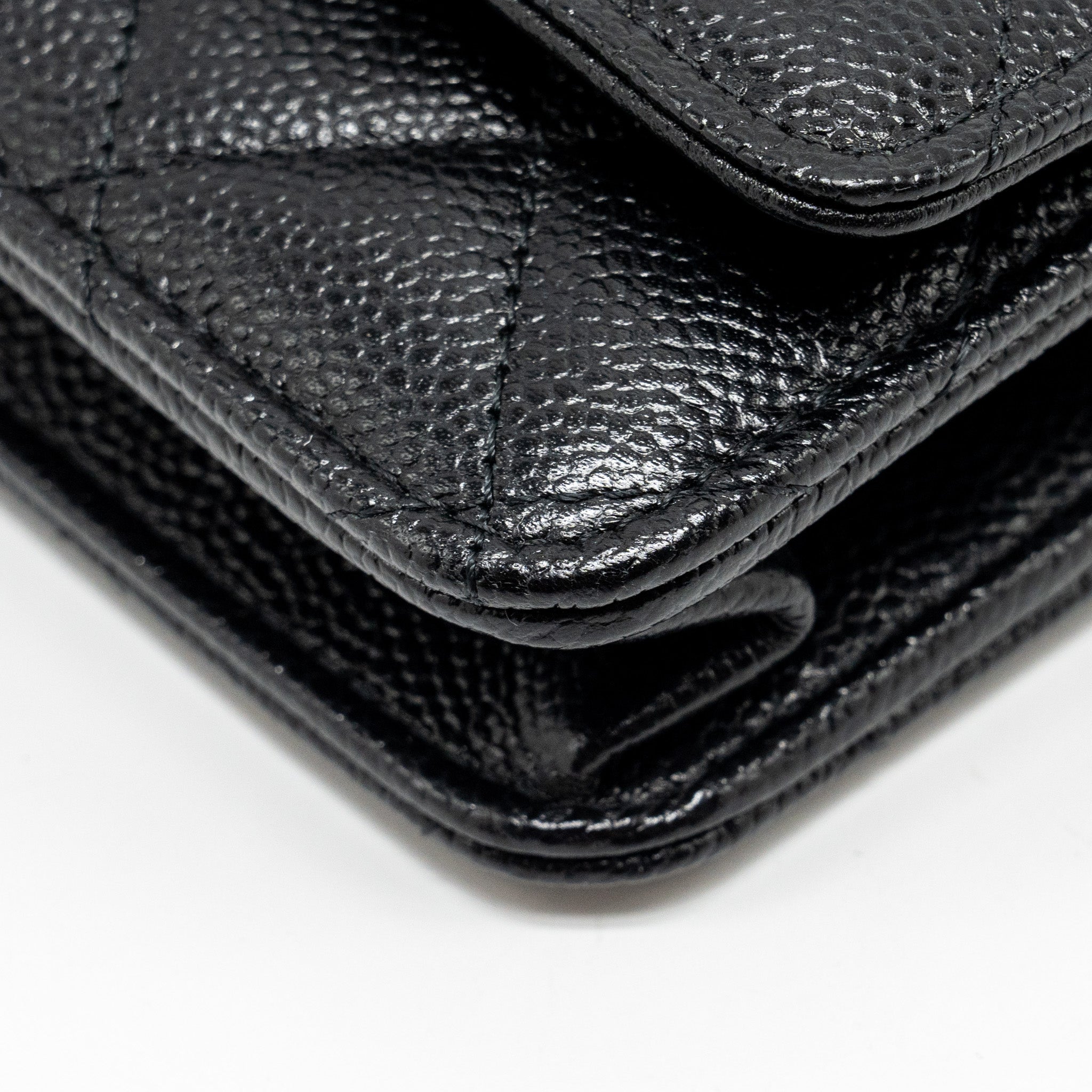 CHANEL DETAILED CC LOGO WALLET ON CHAIN CAVIAR BLACK GHW (MICROCHIP)