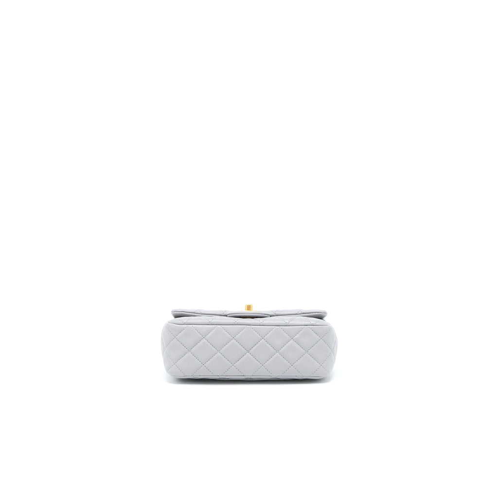CHANEL PEARL CRUSH MINI RECTANGULAR FLAP BAG LAMBSKIN LIGHT GREY BRUSHED GHW (MICROCHIP)