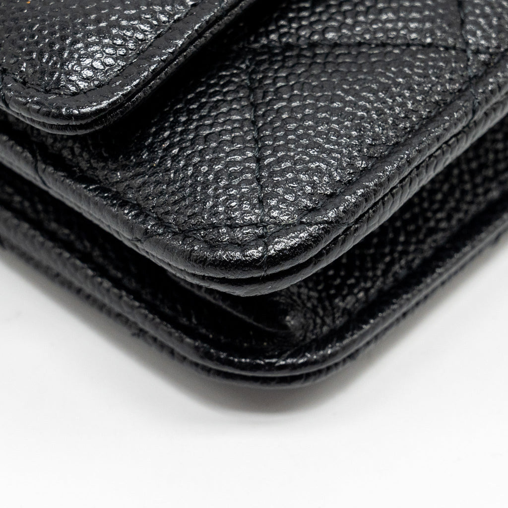 CHANEL DETAILED CC LOGO WALLET ON CHAIN CAVIAR BLACK GHW (MICROCHIP)