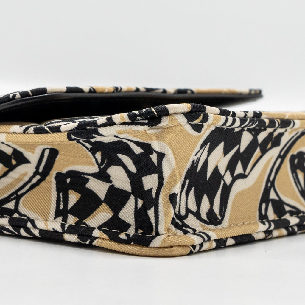 CHANEL MINI FLAP CLUTCH WITH CHAIN FABRIC BEIGE/MULTICOLOUR LGHW(MICROCHIP)