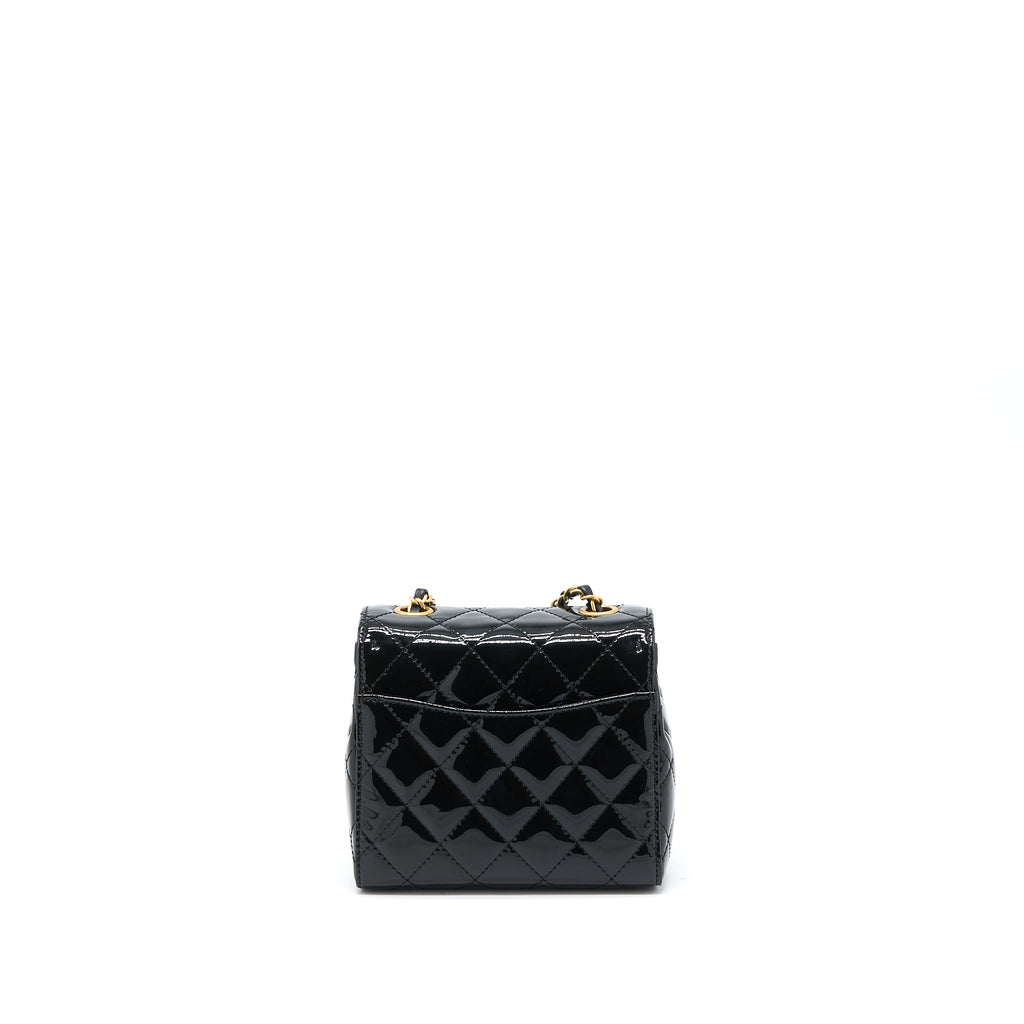 CHANEL 22K RETRO CLASSIC NEW SQUARE MINI FLAP BAG PATENT BLACK BRUSHED GHW (MICROCHIP)