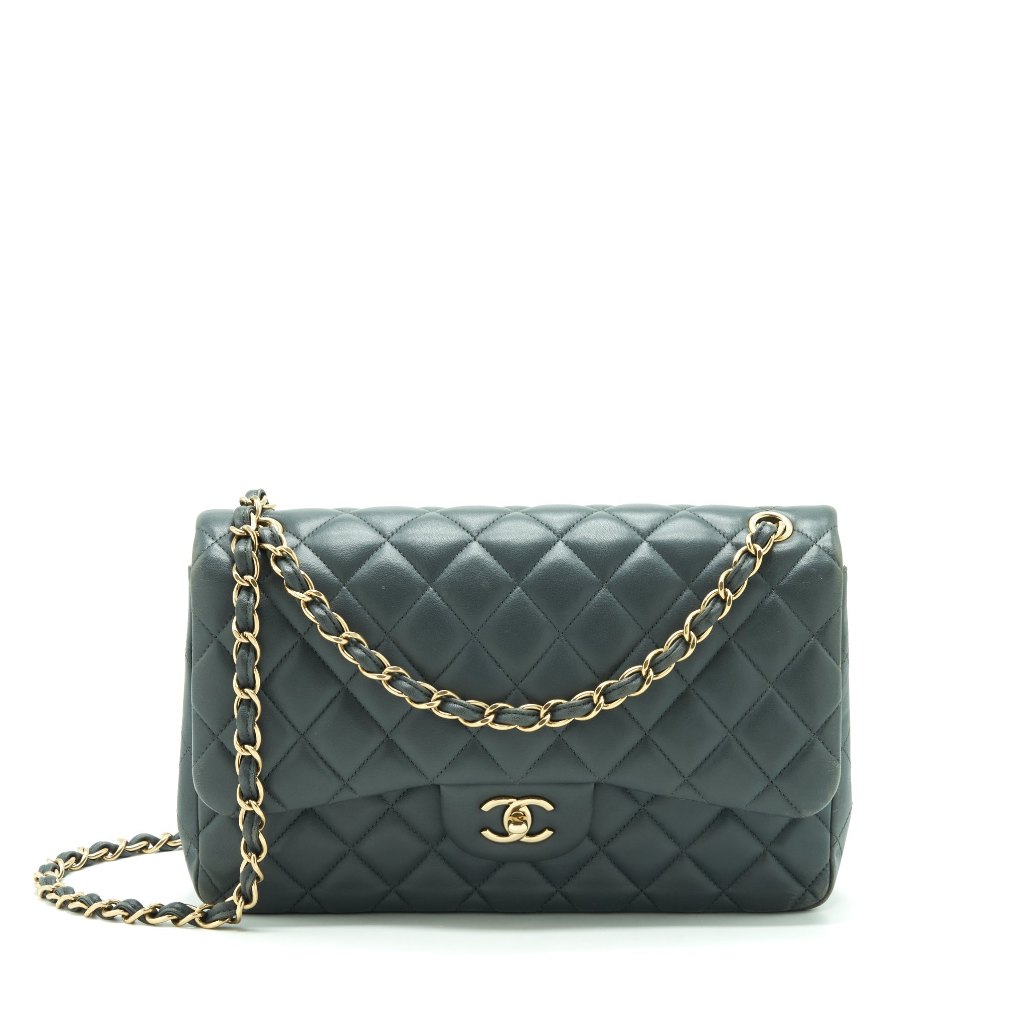 CHANEL JUMBO CLASSIC DOUBLE FLAP BAG LAMBSKIN GREY SHW