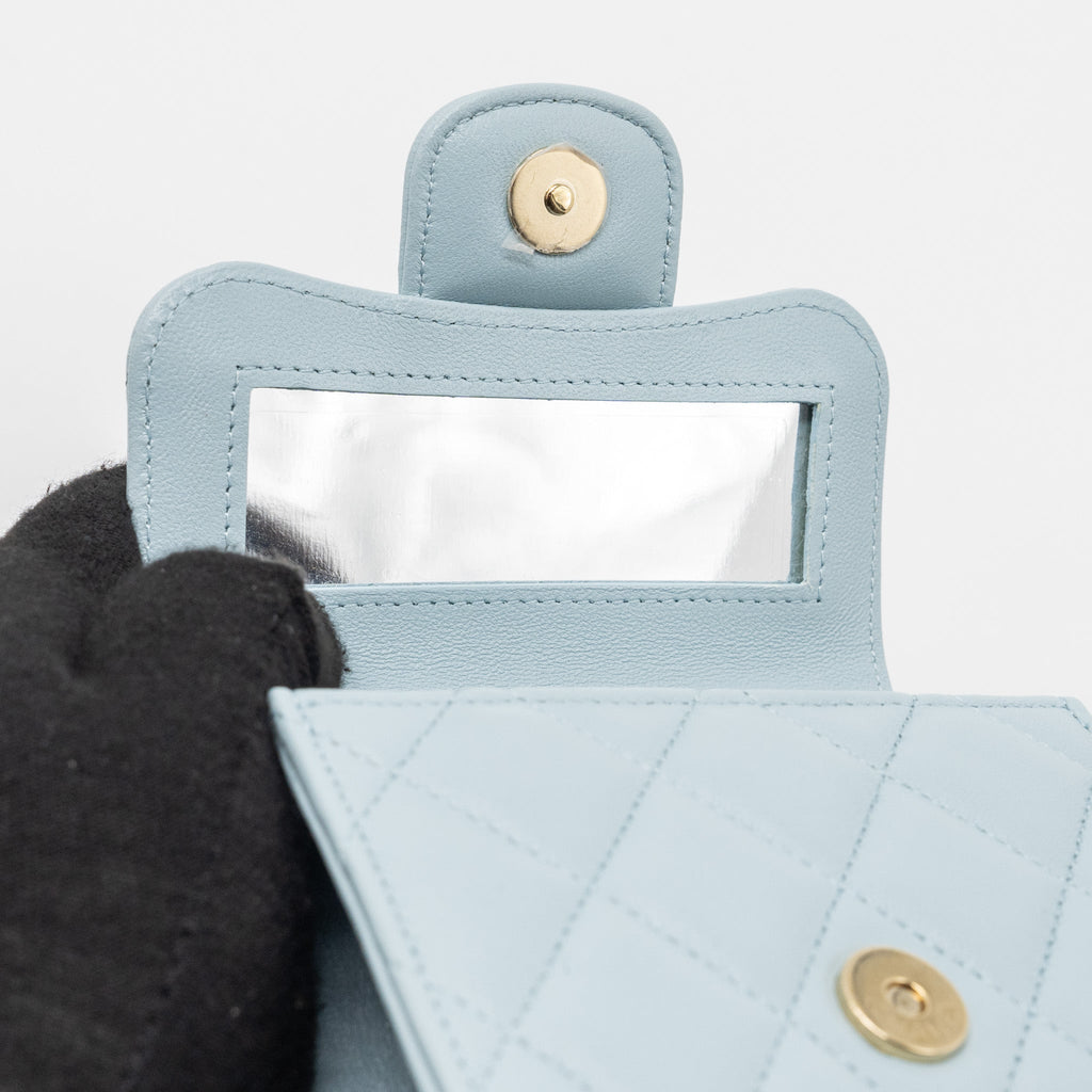 CHANEL TOP HANDLE MINI FLAP BAG LAMBSKIN LIGHT BLUE LGHW