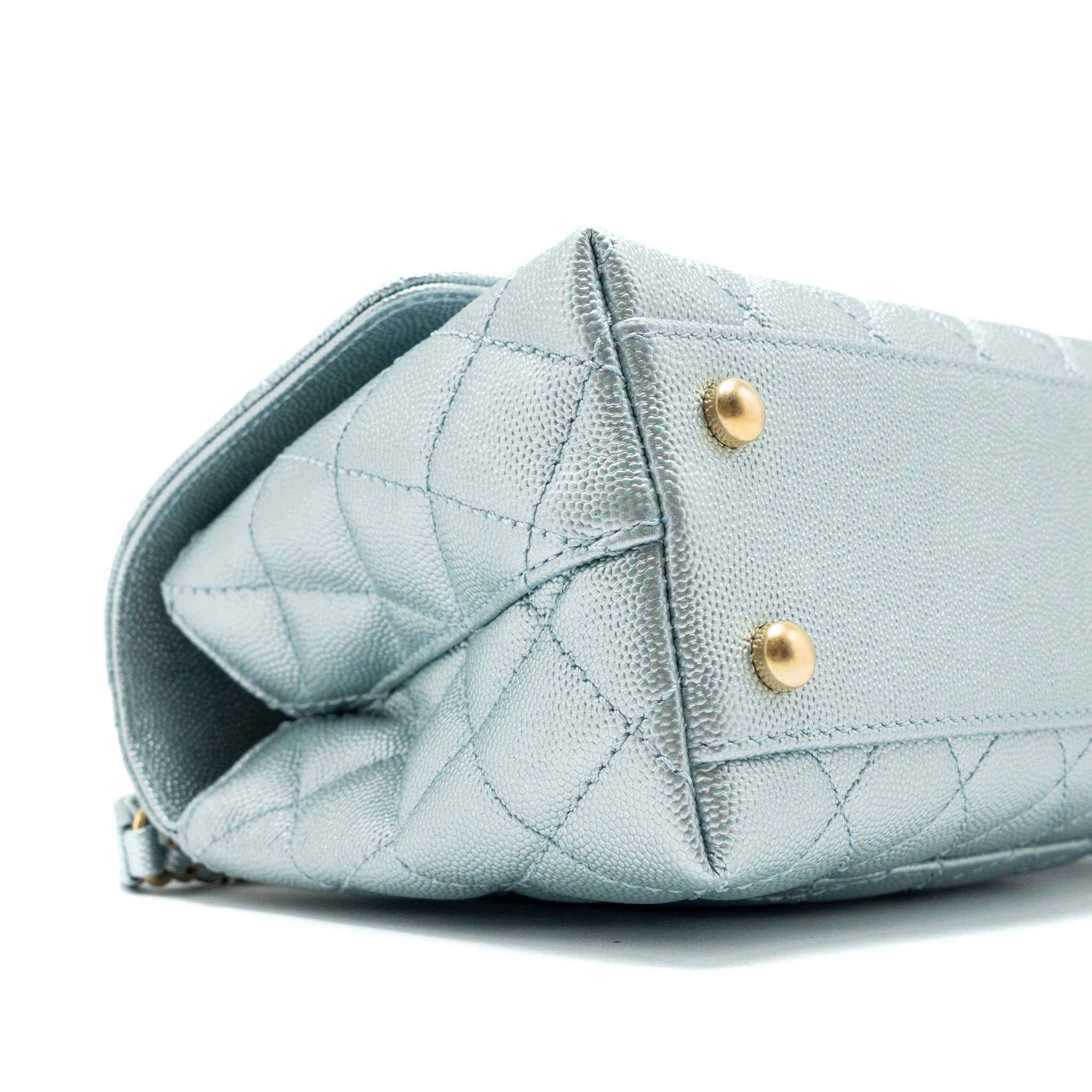 CHANEL SMALL COCO HANDLE CAVIAR METALLIC LIGHT BLUE BRUSHED GHW (MICROCHIP)