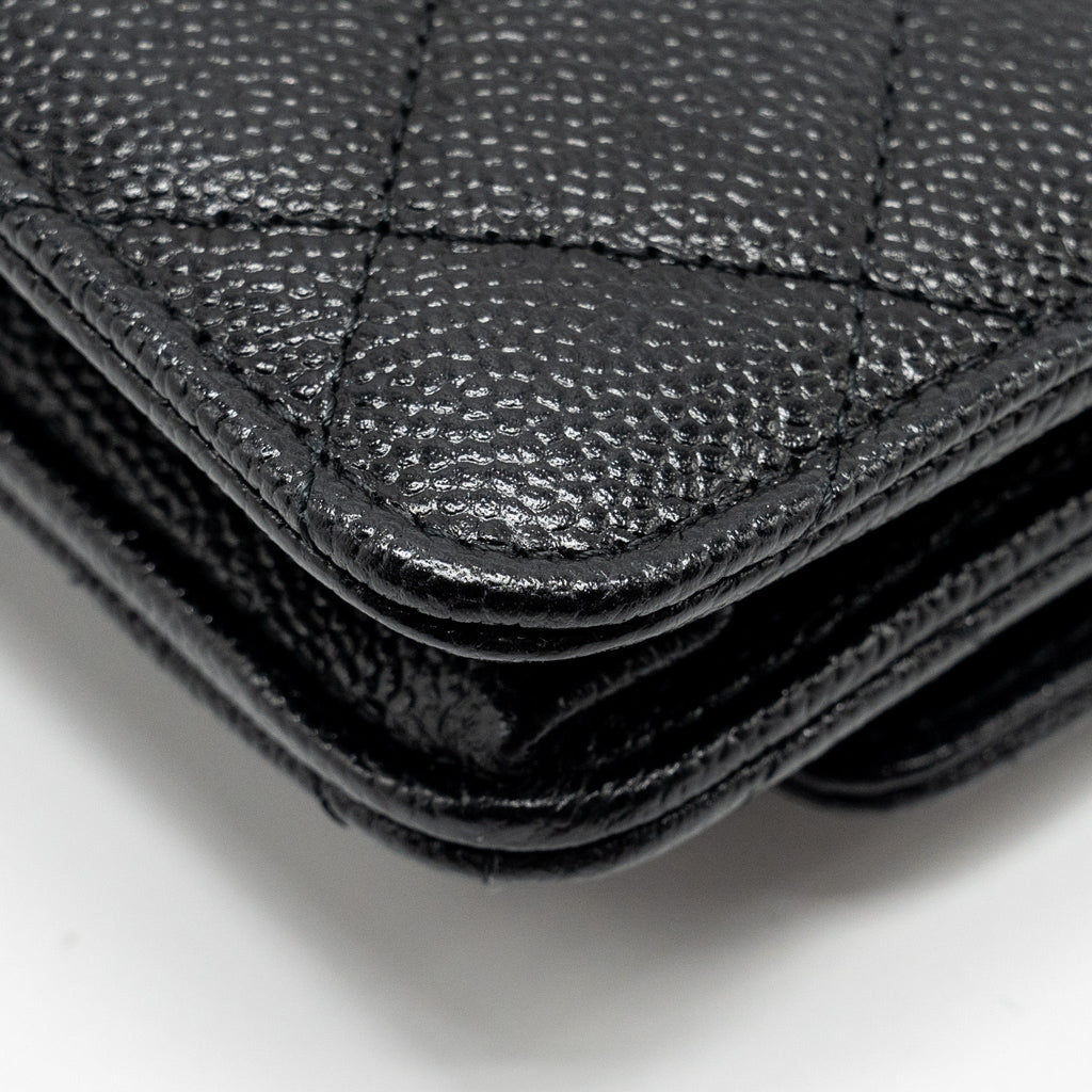 CHANEL DETAILED CC LOGO WALLET ON CHAIN CAVIAR BLACK GHW (MICROCHIP)