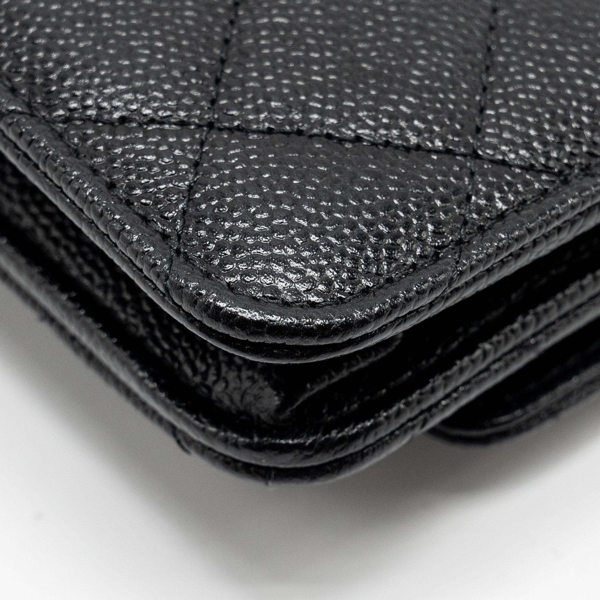 CHANEL DETAILED CC LOGO WALLET ON CHAIN CAVIAR BLACK GHW (MICROCHIP)