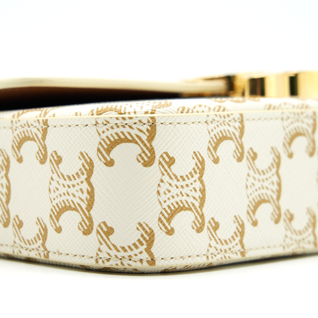 CELINE TRIOMPHE SHOULDER BAG IN TRIOMPHE CANVAS AND CALFSKIN WHITE